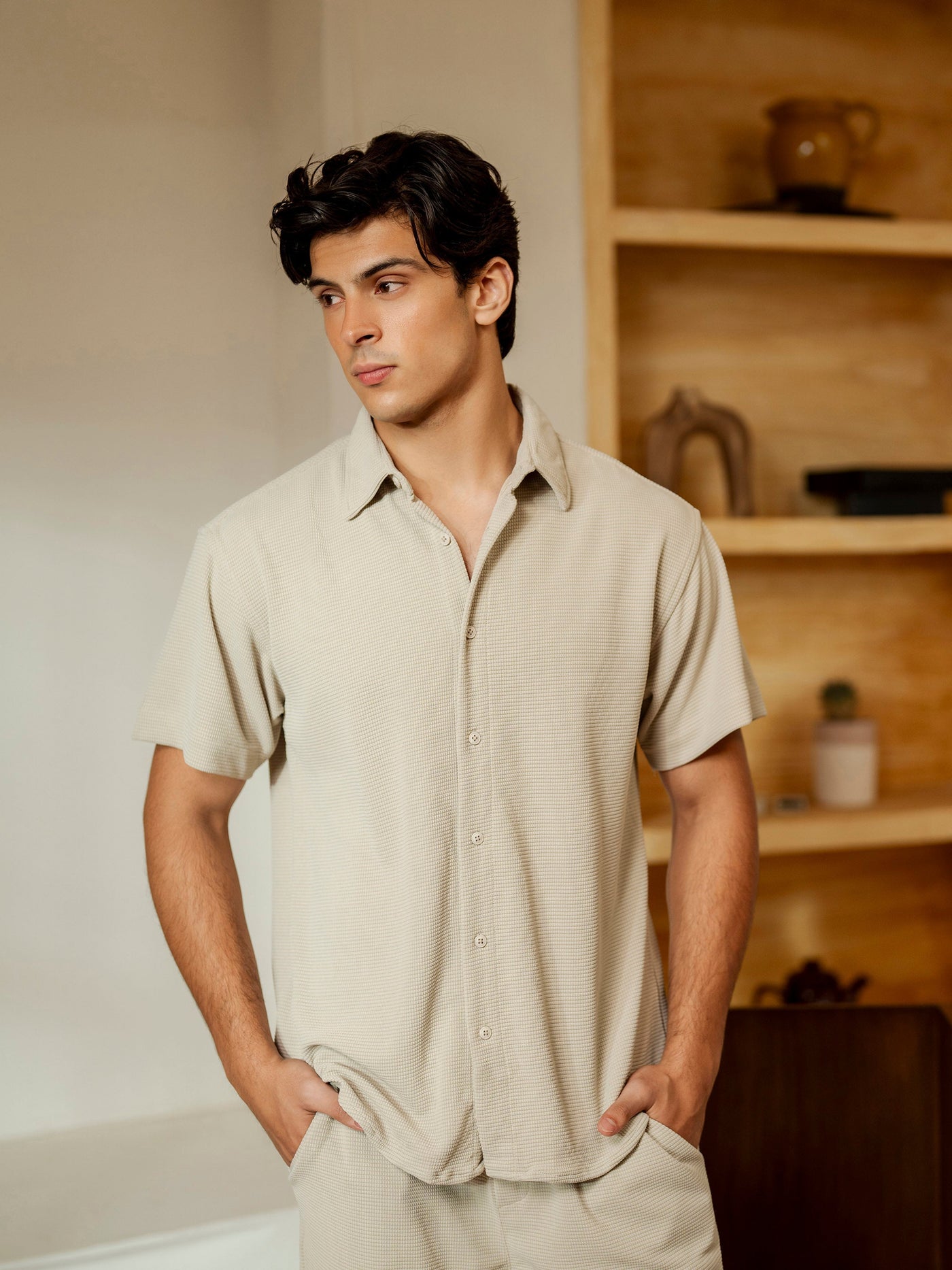 Waffle Knit Co-ord Set Shirt