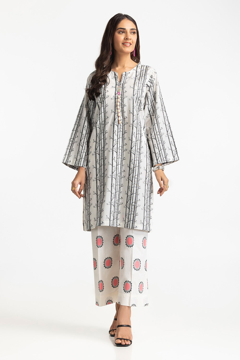Jacquard Embellished Shirt And Printed Lawn Trouser