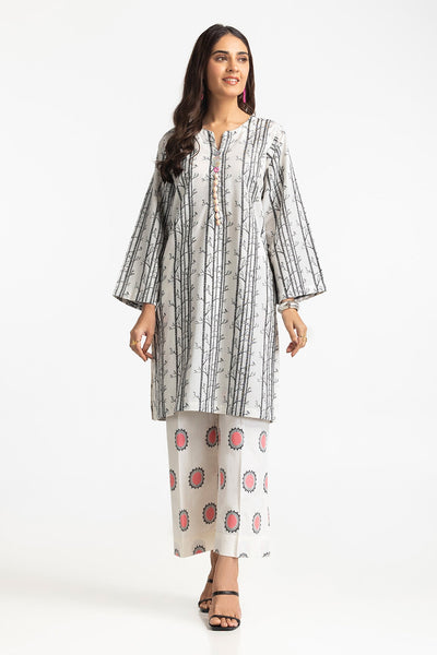 Jacquard Embellished Shirt And Printed Lawn Trouser